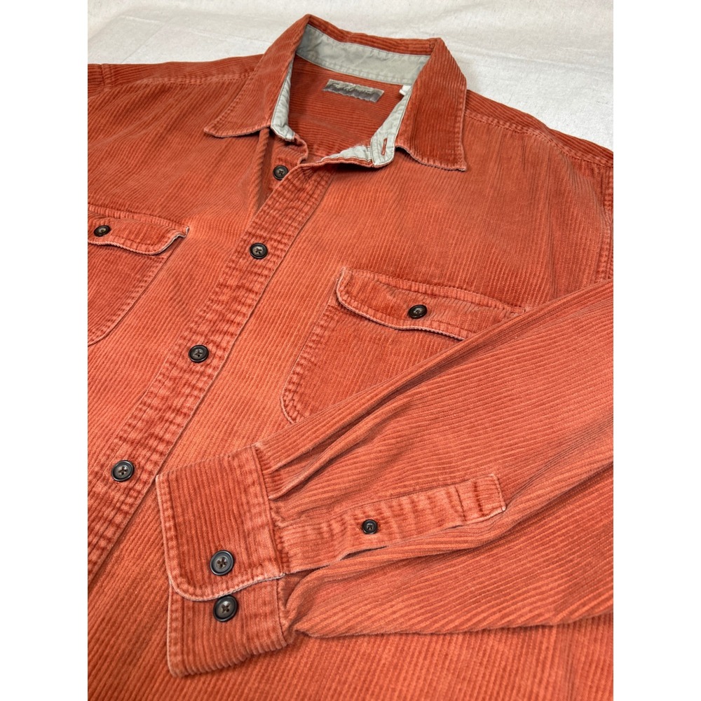 Vintage Mens XL Corduroy Button Down Shirt Burnt Orange Wide Wale Cotton Shacket